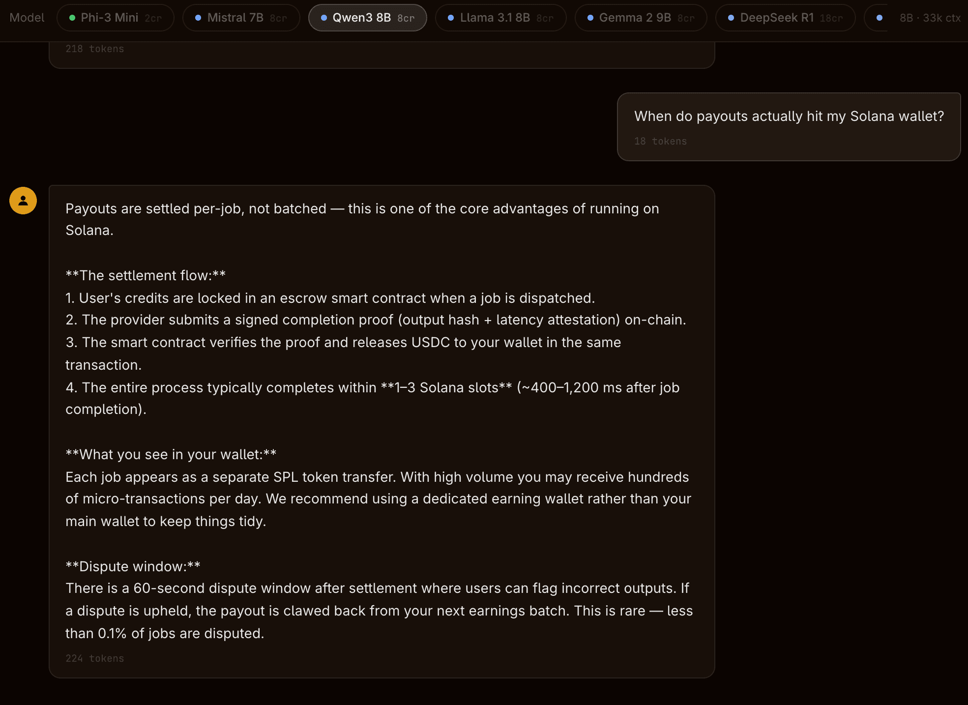Decentral private AI chat interface